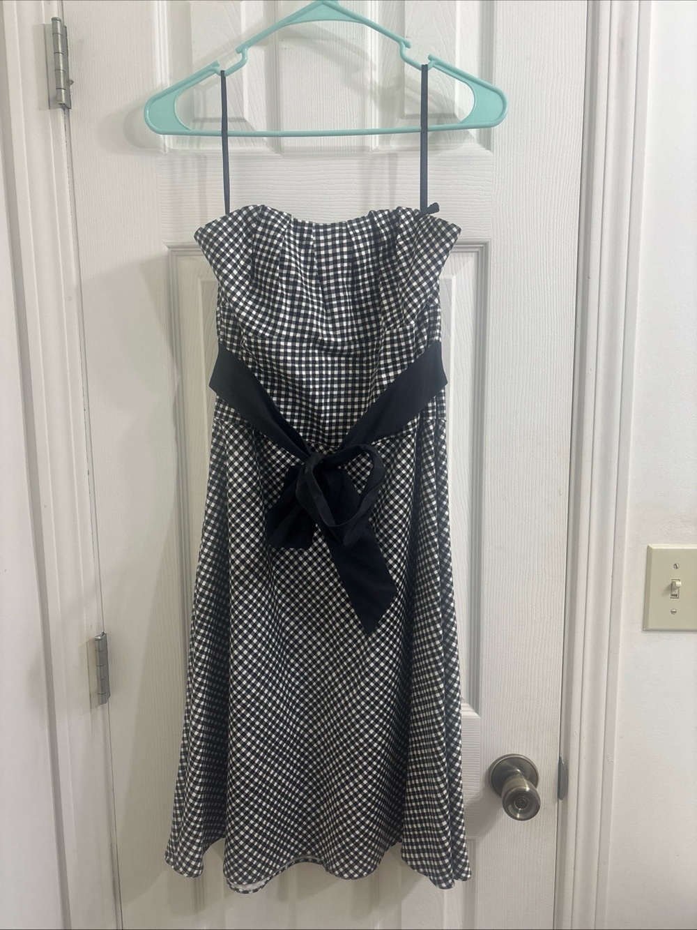 White House Black Market Women’s Size 8 Strapless Dress Black & White Check EUC